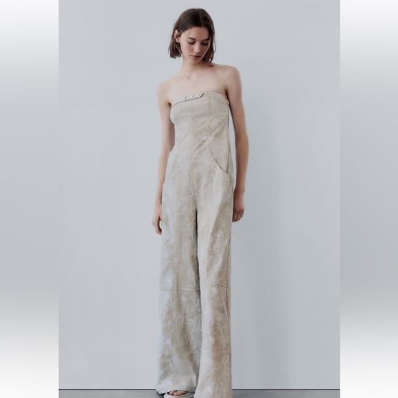 Zara NWT PRINTED LINEN BLEND JUMPSUIT - Picture 6 of 15